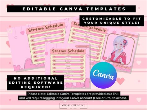 Heart Vtuber Schedule Template Pink Stream Schedule Template Etsy