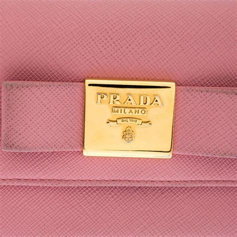 Prada Pink Saffiano Leather Bow Flap Trifold Wallet At Stdibs Prada