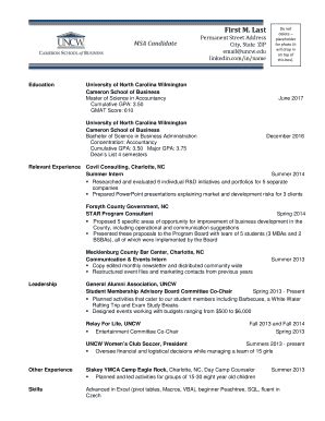 Fillable Online Csb Uncw Resume Template Example One Cameron School