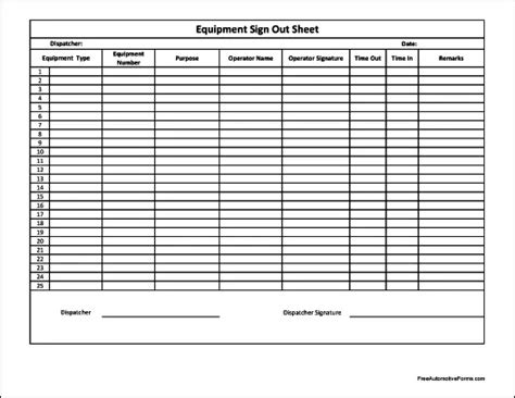 numbered equipment sign  sheet