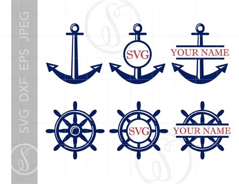 Anchor Monogram Svg Ship Wheel Svg Nautical Anchor Etsy