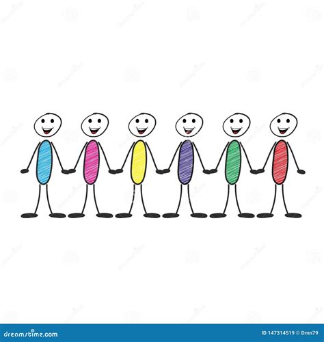 Rows Of Diverse Stick Figure Symbol People And Couples Hold Hands