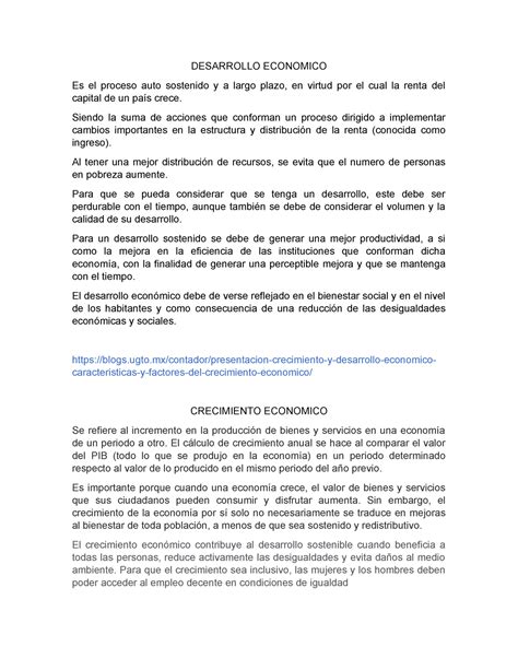 Desarrollo Y Crecimiento Economico Desarrollo Economico Es El Proceso