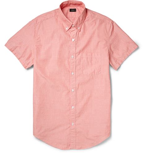 Lyst Jcrew Button Down Collar Cotton Short Sleeve Shirt In Pink For Men