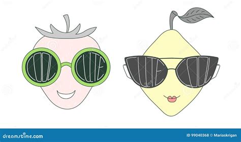 Fruits In Cute And Cool Sunglasses Stock Vector Illustration Of Funny Drawn 99040368