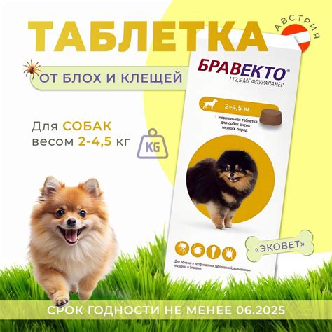 Бравекто таблетка жевательная от клещей и блох для собак весом 2 -4.5 ...
