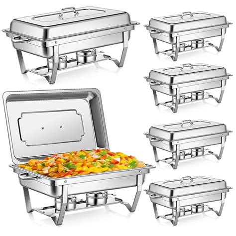 6 Pack Stainless Steel Chafing Dish Set 9l8qt Foldable With Lid