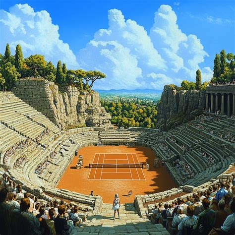 Tell The Story Of A Tennis Match Played In An Ancient Amphitheater