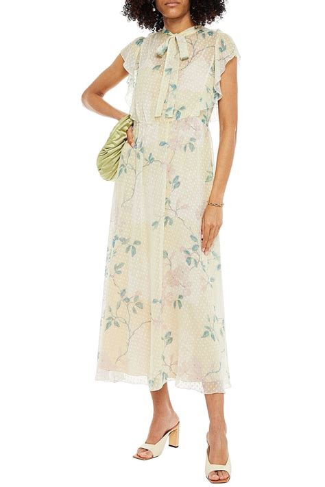 Redvalentino Pussy Bow Floral Print Swiss Dot Silk Chiffon Midi Dress The Outnet