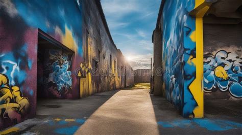 Graffiti on the Wall a Mural with a Grunge Landscape and a Graffiti ...