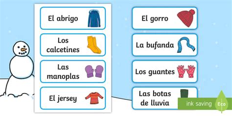 Winter Clothes Labels Spanish (teacher made) - Twinkl