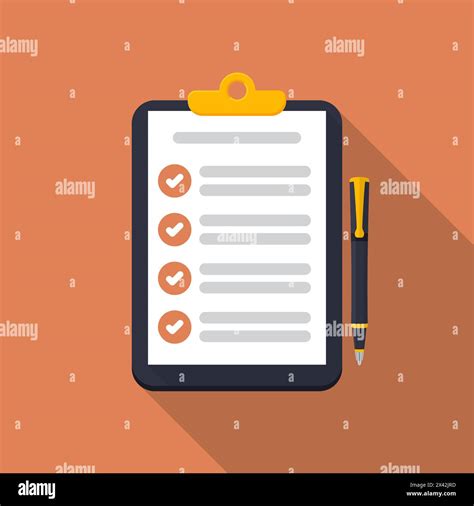 Clipboard With Checklist And Pen Icon In A Flat Design With Long Shadow