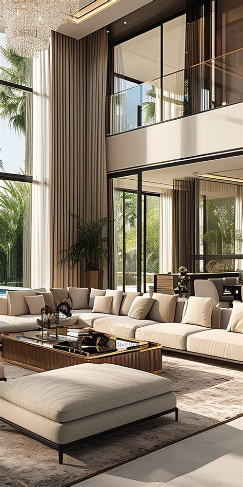 A Villa In Dubai Offers A Luxury Living Room With Floor To Ceiling