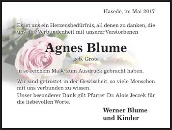 Traueranzeigen Von Agnes Blume Trauerportal Hildesheimer Allgemeine