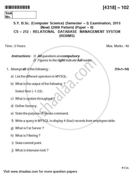 Relational Database Management System Rdbms 2013 2014 B Sc Computer Science Semester 3 Sybsc