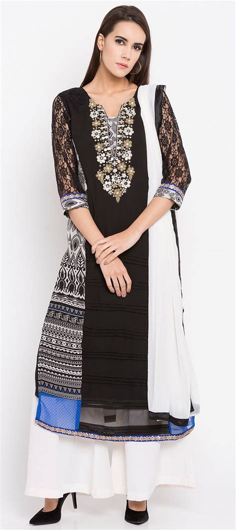 1512565 Party Wear Black And Grey Color Faux Georgette Fabric Salwar Kameez