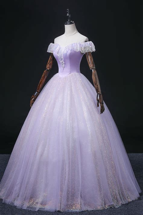 Lavender Tulle Sweetheart Off Shoulder Formal Dress Long Party Dress