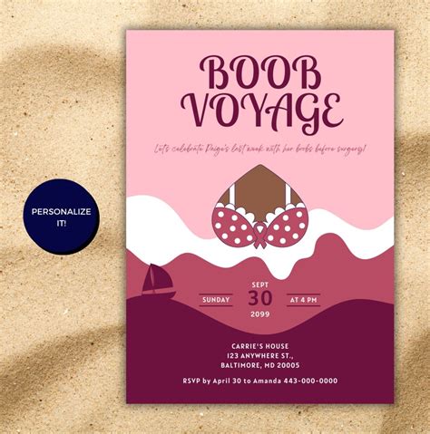 Boob Voyage Party Invitation Cancer Party Invitation Bye Bye Booby Invite Breast Cancer
