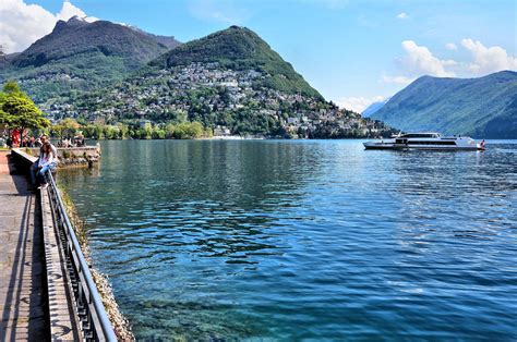 Beauty Of Lake Lugano And Alpine Mountains In Lugano Switzerland