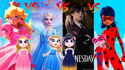 My Talking Angela Princess Peach Vs Elsa In Frozen Vs Wednesday