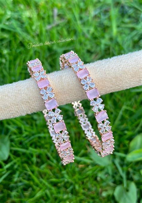 American Diamond Kangan Bangles In Baby Pink Timeless Desires