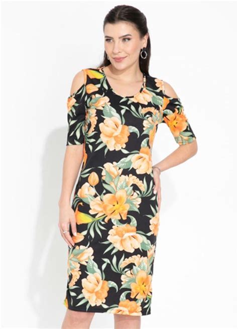 Vestido Floral Ombros Vazados Moda Evang Lica Queima De Estoque