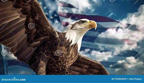 Symbol Of Freedom Eagle In Flight Over The American Flag Generative