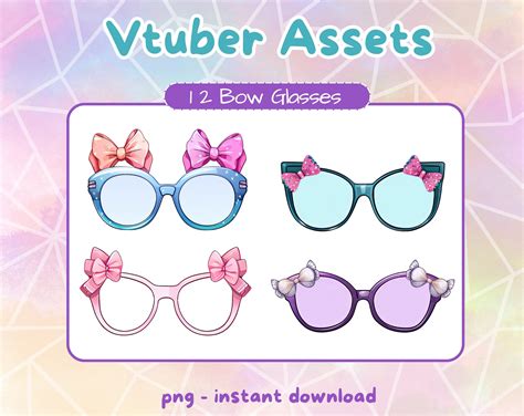 12 Vtuber Bow Glasses Pngtuber Assets For Twitch Vtuber Cute Outfit Items Etsy