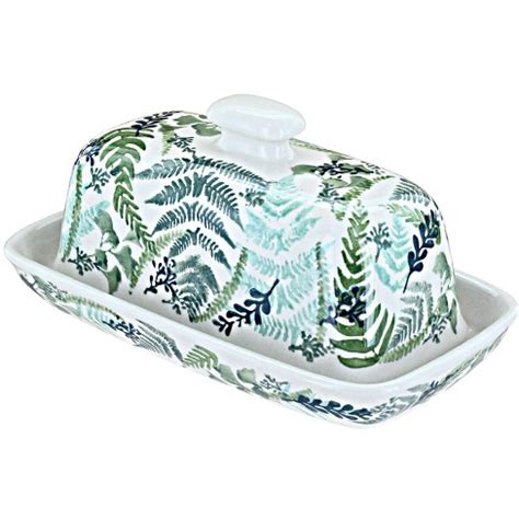 Blue Rose Polish Pottery Woodland Fern Butter Dish : Target