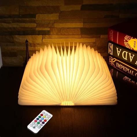 Lampe Livre Led Pliante en Bois avec Télécommande 16 Couleurs USB Livre