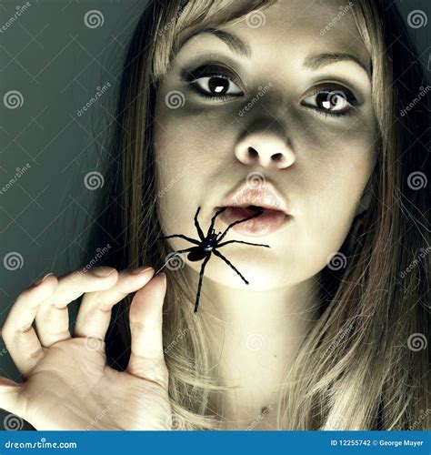 Young Woman with Spider in a Mouth Stock Photo - Image of people, hair: 12255742