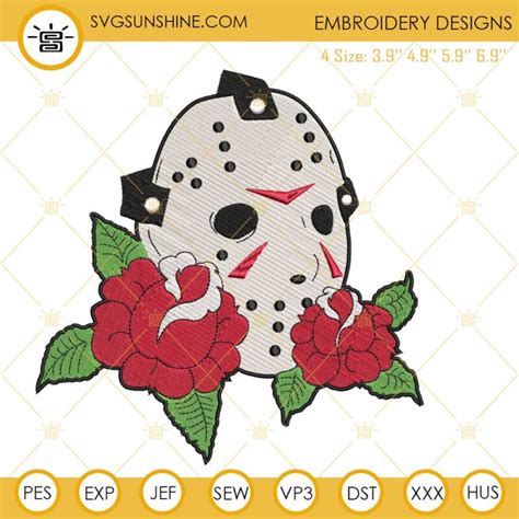 Jason Voorhees Mask With Roses Embroidery Designs Jason Voorhees