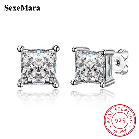 Sterling Silver Jewelry Lovely Big White Square Solid Zircon Stone