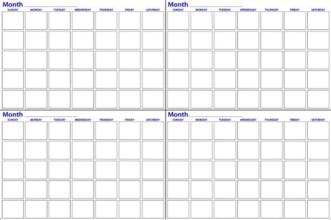 4 Month Blank Calendar Calendar Template Printable