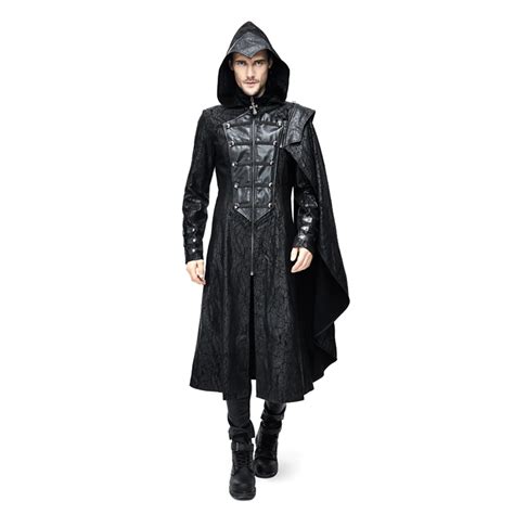 Steampunk Men Hooded Trench Coats Zippers Casual Cloak Coats Winter