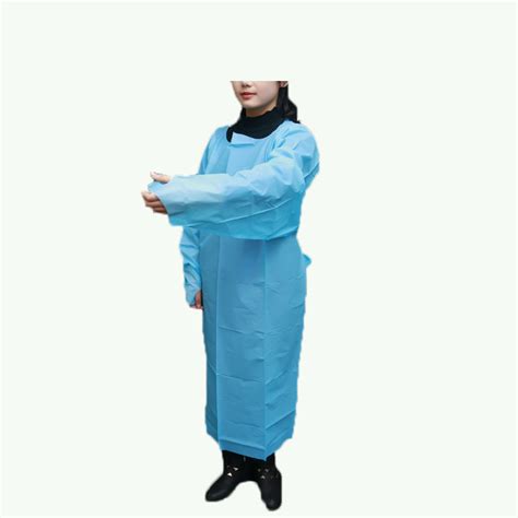 Blue Waterproof Plastic Cpe Disposable Apron Gown With Long Sleeve