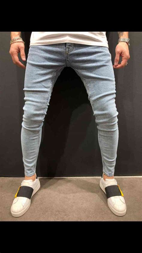 Jeans Skinny Homme Bleu Clair Mode Urbaine