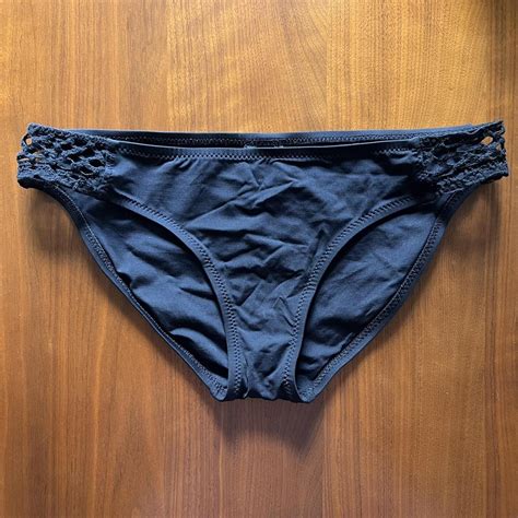 Black Becca Bikini Bottoms With Crochet Detail Depop
