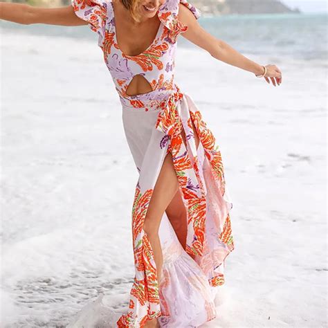 Ruffled Cutout Open Back Swimsuit And Sarong