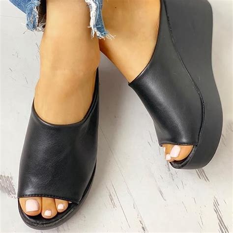 Style Fashion Stylish Item Wedges Upper Material Pu Toe Open Toe Closure Type Slip On