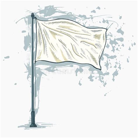 White Empty Waving Flag On Flagpole Hand Drawn Flag Illustration In