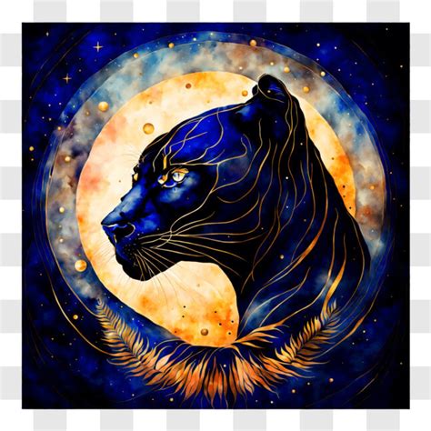 Download Abstract Painting Of Black Panther With Moon Png Online