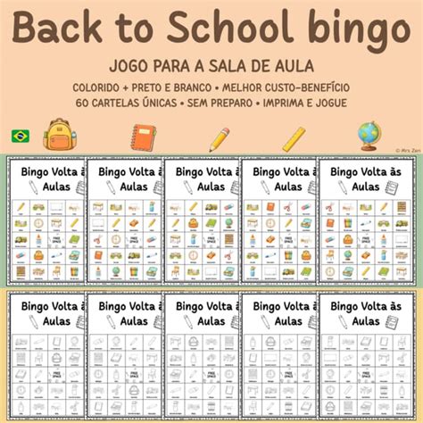 Bingo Divertido Para Sala De Aula - Bingo Volta às Aulas | Colorido + P&B | Jogo de Sala ESL by Mrs Zen