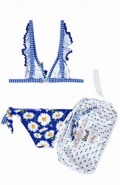 Monnalisa Bimba Bikini Margherite In Blue Vichy Mit R Schen Oberteil Wende H Schen