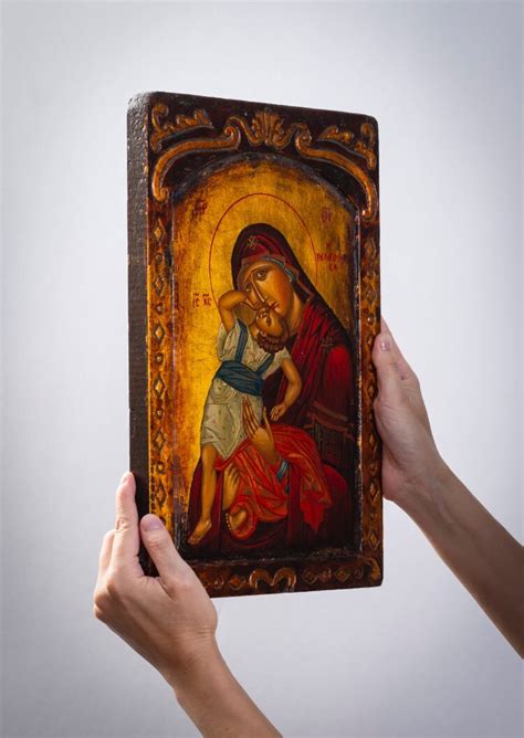 Icono Bizantino Icono Ortodoxo Santa Virgen María Con El Etsy España