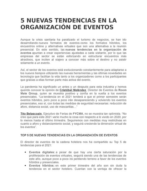 Nuevas Tendencias En La Organizaci N De Eventos Nuevas