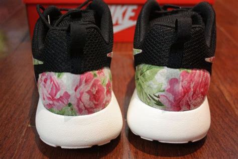 Nike Roshe Run Black White Rose Garden Batch Floral Print Custom Men