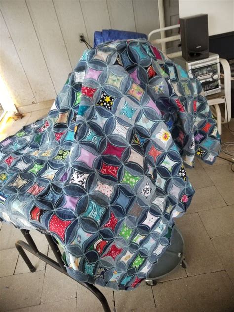 Cheater Cathedral Window Denim Quilt Blanket I Made For My Daughter MrsEch