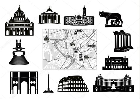 Rome Black And White Map And Hallmarks Stock Vector By ©katsov 10376548