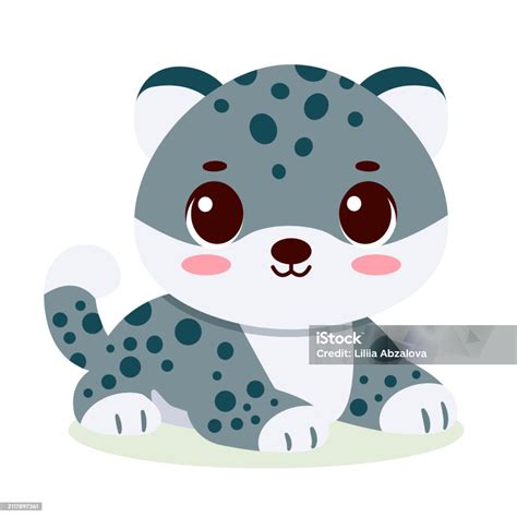 Cute Baby Snow Leopard Charcter Vector Illustration For Children Design